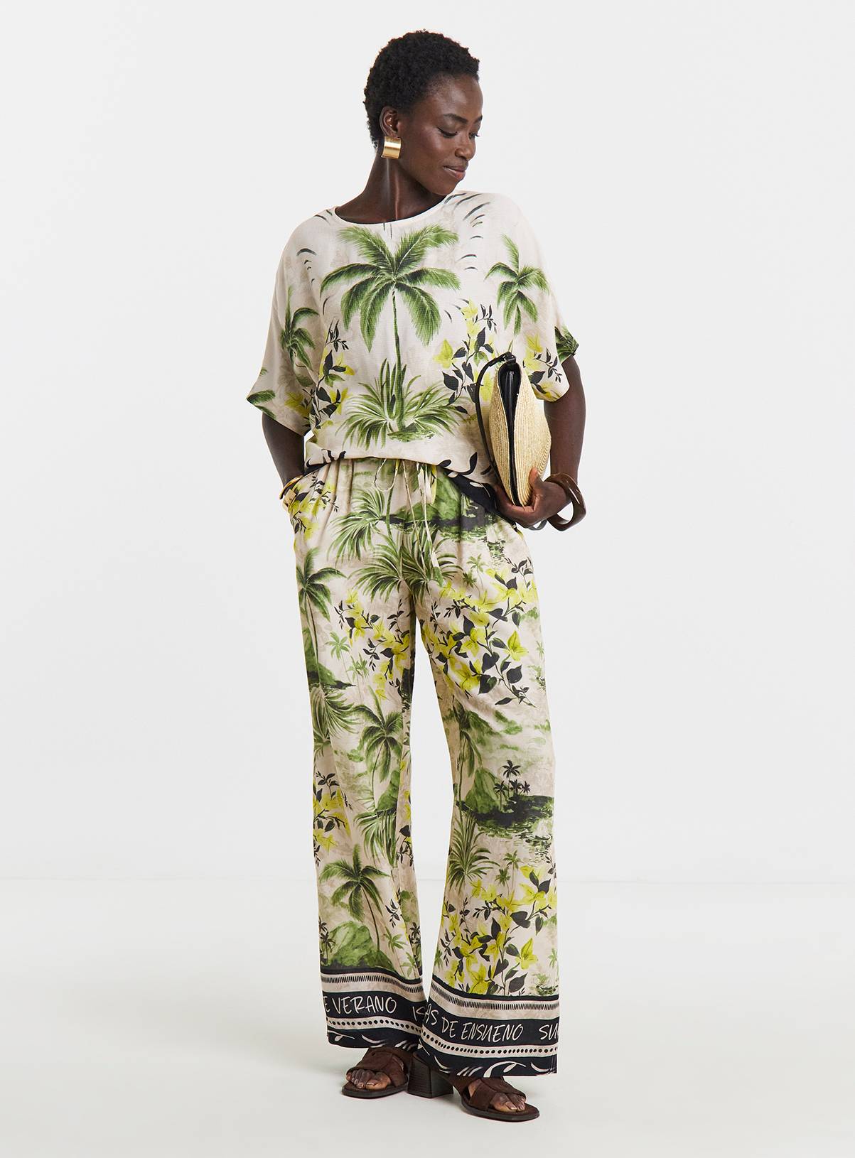 JD WILLIAMS Palm Print Linen Mix Boxy Top 32 - Image 3